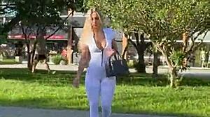 powerful blonde takes double penetration outdoors in public