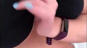 hey sophie james gets horny home alone teasing shaved pussy in stockings