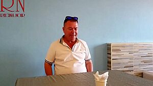 naked waitress lets restaurant guest eat from her navel... so juicy and submissive