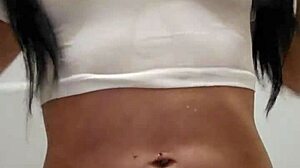 Wet t-shirt clings to emy angel's teasing curves so invitingly