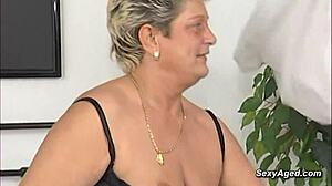 Curvy blonde granny in lingerie hammered by young toyboy