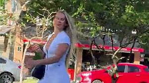 powerful blonde takes double penetration outdoors in public