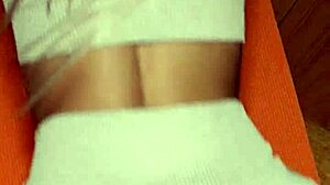 Petite skinny girl dry humps narrow ass on yoga pants till cum