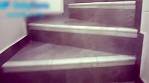 Curvy BBW in Miniskirt Dominates Husband on Stairs with Lover's Huge Cock