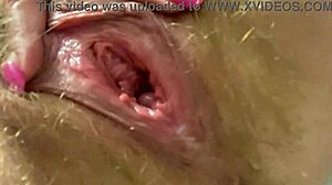 The amateur fetish game shows her peeing and farting with close-up hairy pussy gape on toilet