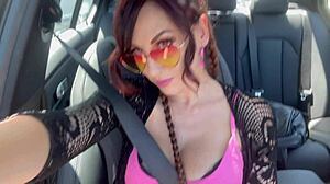 italian milf artemisia love flashes shaved juicy pussy in car closeup