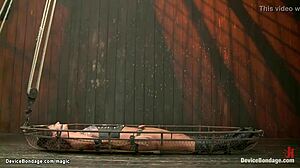 Slave Bound in Leather Ballet Boots Chokes on Deepthroat Torment