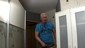 German milf wife masturbates big saggy tits then fucks husband cum in mouth