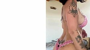 mature milf mistress pegs submissive guy fucking his ass deep pov spreading cheeks tattooed femdom action