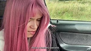 Horny coed student screams as new teacher slaps and fucks her big tits outdoors