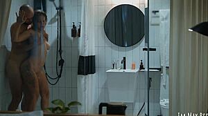 Couple showers together after facial cumshot cleans easier.