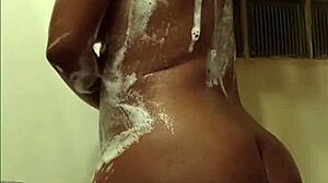 Dripping Wet Ebony Big Ass and Tits Shine in Steamy Shower Play Dripping Everywhere
