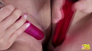 A tough workout turns blonde brunette duo into sweaty playmates