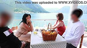 hot milf and sluts jerk off huge monster cock publicly in crowded restaurant orgy