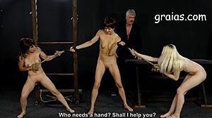 giantess towers over two girls in intense fight