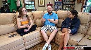 Blonde Cop Mira Monroe Blackmails with Deepthroat Face Fuck Backstage