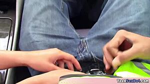 EXTRA SMALL 18+ TEEN JOSLINE SUCKS COCK TO HANDLE PARKING TICKET OUTDOOR!!