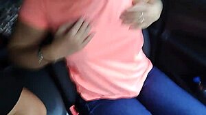Big natural tits exposed in public car ride