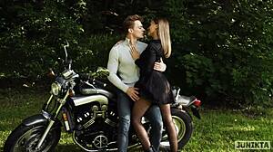 wanna see this biker pound his moaning girlfriend on motorcycle?