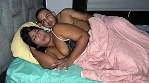 Stepdad sneaks into bed at night, spoons my tight pussy rough with huge cock filling cum.