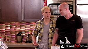 bisexual lovers go wild in threesome, anal pounding, double blowjobs and pussy licking frenzy