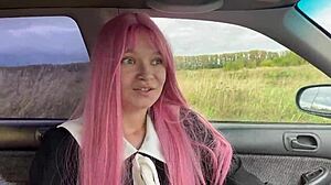 Horny coed student screams as new teacher slaps and fucks her big tits outdoors