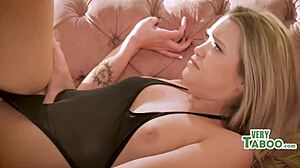 blonde stepdaughter in swimsuit tempts her horny daddy with juicy ass and small tits play