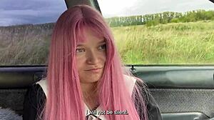 Horny coed student screams as new teacher slaps and fucks her big tits outdoors