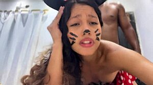halloween minnie mouse petite pussy eats interracial cock after dildo tease