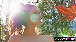 Acrobatic Brunette Alexandra Belle Strips Naked In Forest Outdoors
