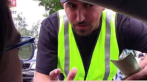 EXTRA SMALL 18+ TEEN JOSLINE SUCKS COCK TO HANDLE PARKING TICKET OUTDOOR!!