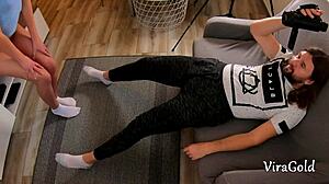 Skinny long-haired 18yo stepdaughter rides dad's cock in homemade quickie