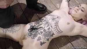 Pale BDSM Slave's Ass Whipped Hard in Bondage Dungeon