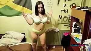 Russian Chubby Brunette Fingers Fat Pussy With Vibrator Solo