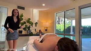 Sensual oiled massage builds to happy cum release