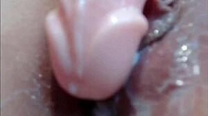 extreme close-up fingering gapes wet pussy to creampie with huge clit