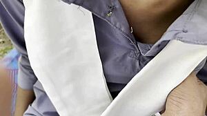 indian village schoolgirl bends for forest cock pounding