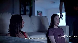 Stepdad Blackmails and Fucks Big Tits Friends in Cinema Group Taboo Orgy