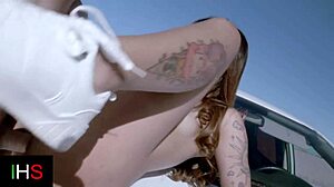 beautiful brunette gets intimate outdoors with her guy