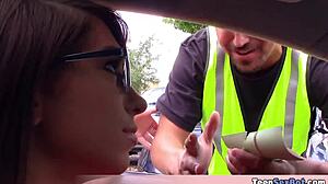 EXTRA SMALL 18+ TEEN JOSLINE SUCKS COCK TO HANDLE PARKING TICKET OUTDOOR!!