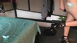 High heels girl with perfect pink pussy climaxes hard from intense creampie pounding