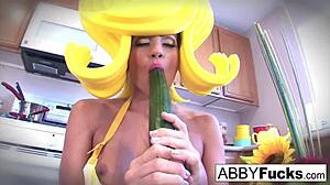 Abigail Mac's Kitchen Dress-Up Turns into Giant Cucumber Pussy Play