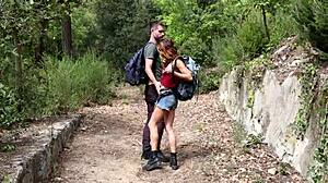 horny hikers fuck doggystyle and cum in mouth bent over trail!