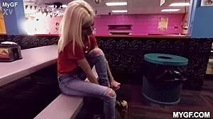 petite shaved blonde rides cowgirl deepthroats and takes creampie missionary