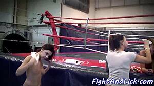 European lesbian dykes wrestle big tits catfight close up on floor amateurs POV