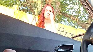 Skinny Redhead Student Flashes Miniskirt and Masturbates Riskily on Public Street