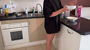 Blonde teen bent over kitchen counter fucked doggystyle gets facial cum mouthful