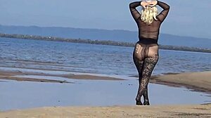 black babe flashes big tits ass beach public tease