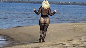 black babe flashes big tits ass beach public tease