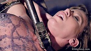 Busty waxed milf squirms as vibrator hits deep